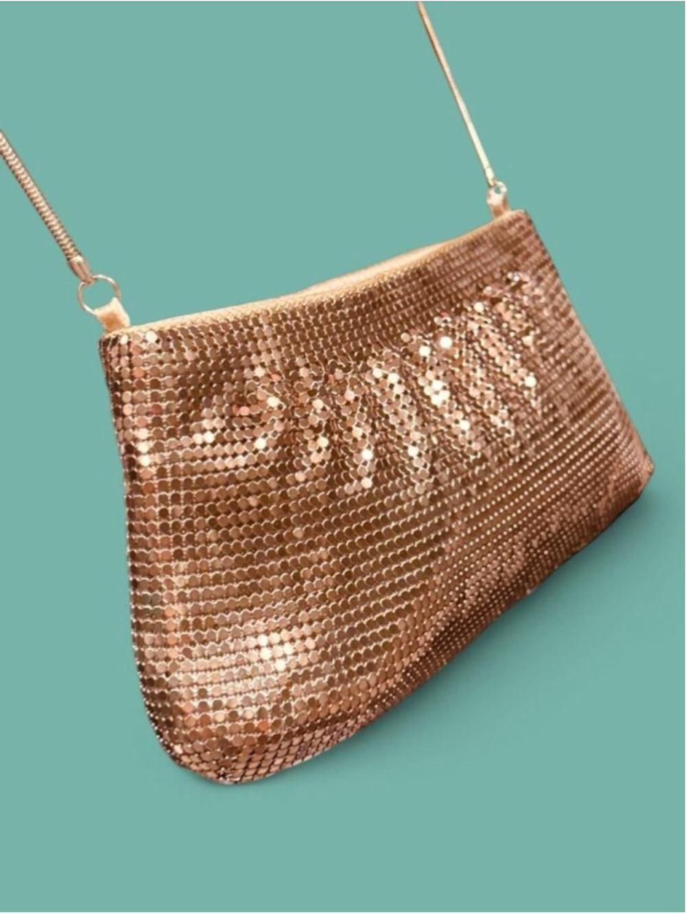Hillard & Hanson Gold Metal Mesh Evening Bag Clutch Shoulder Purse